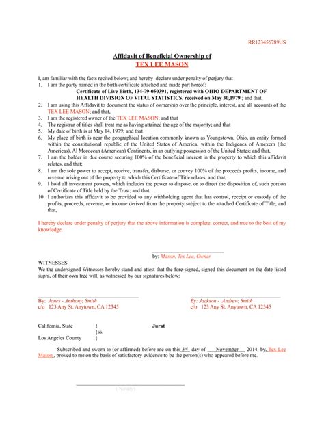 Affidavit Of Ownership Template