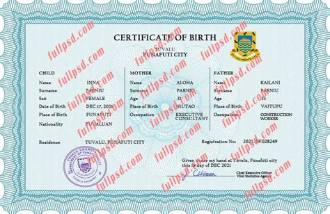 Download Tuvalu Birth Certificate Psd Template Fully Editable Fullpsd