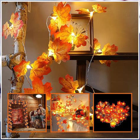 Thanksgiving Decorations Leaf Lights 6 Pack Fall Decor for Porch 60 Ft 120 LED Battery Operated ...