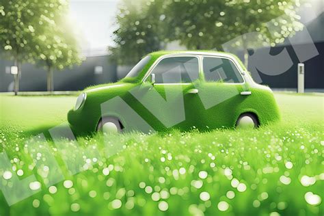 Ecologic car covered with green grass texture