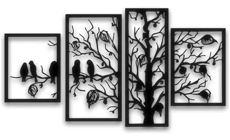 Cuadro Pajaros Con Arbol Triptico Calado Negro Mdf 180x95 Cm En Venta En Vicente López Bsas G