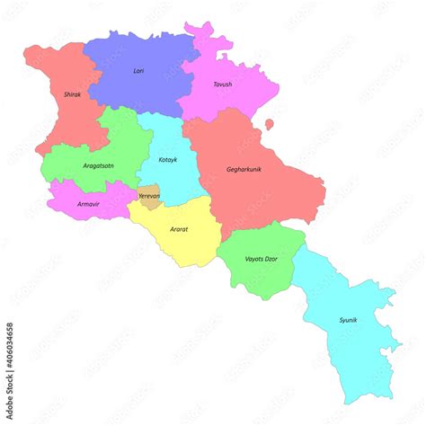 High quality labeled map of Armenia with borders of the regions Stock ...