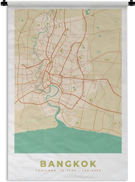 Wandkleed Wanddoek Bangkok Plattegrond Vintage Stadskaart