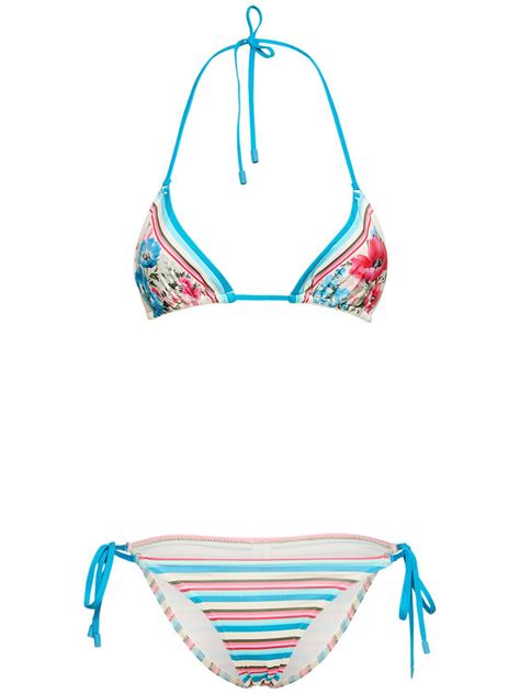 Zimmermann Halycon Printed Mini Triangle Bikini Set Pink Blue