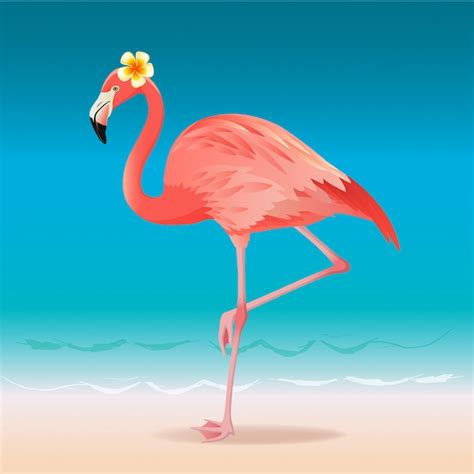 Flamingo rosa exótico andando na praia verão quente ilustração em