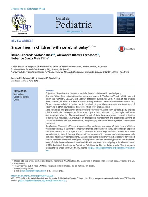 (PDF) Sialorrhea in children with cerebral palsy