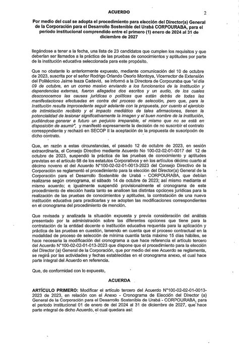 ModificaciÓn El Acuerdo100 02 02 01 0013 2023 Reglamentario Del