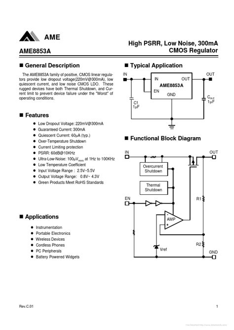 Ame8853a Analog Microelectronics Regulator Hoja De Datos Ficha