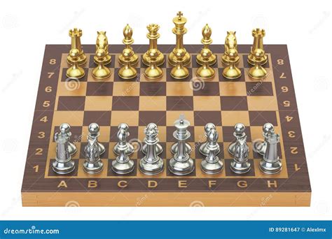 chess board  gold  silver figures top view  rendering stock