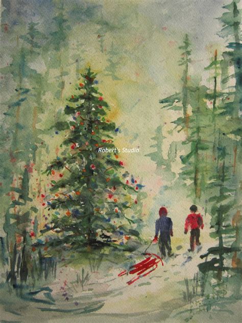 Christmas Painting Christmas Tree, Print of Original Watercolor ...