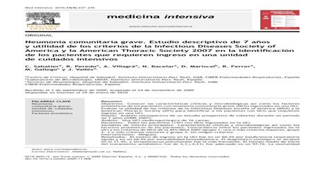 Neumonía Comunitaria Grave Estudio Descriptivo De 7 Años Y Utilidad De