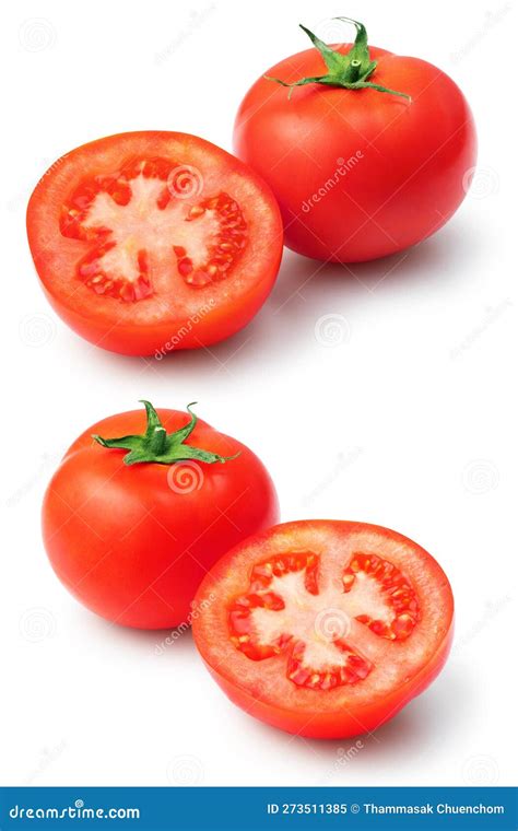 Secciones Transversales De Tomates Y Tomates En Blanco Imagen De