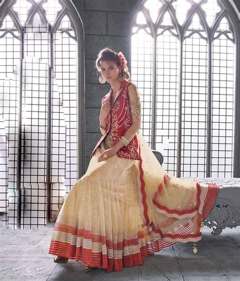 Beige Net Indo Western Lehenga Choli 63358