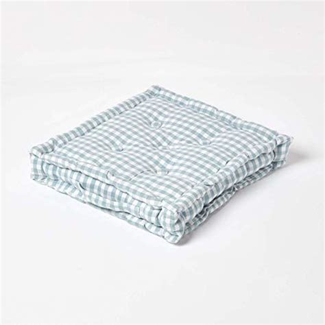 Homescapes Blue And White Gingham Check Floor Cushion 100 Cotton 50