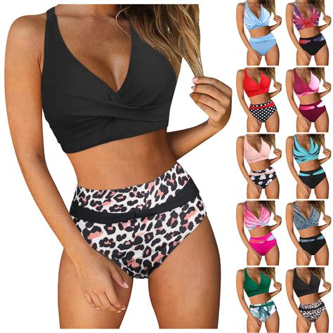 Sexy High Waist Bikini Set New Ruched High Waist Push Up Halter Swimwear Women Floral