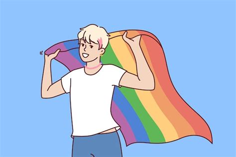 Premium Vector Lgbt Guy Holds Rainbow Flag Openly Announcing Sexual