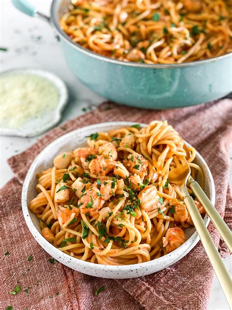 Seafood Pasta With Tomato Cream Sauce Millennial Kitchen