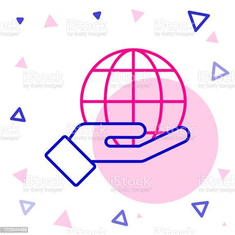 Line Human Hand Holding Earth Globe Icon Isolated On White Background