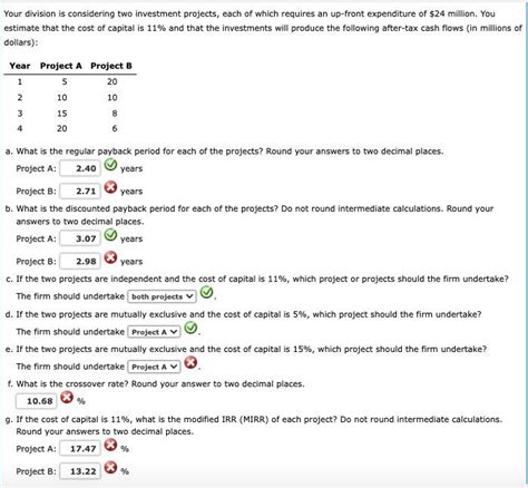 Solved Your Division Is Considering Two Investment Projects Chegg