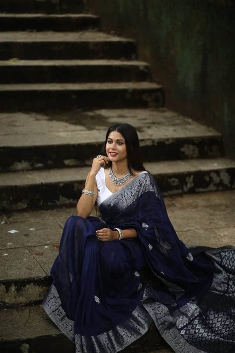 Navy Blue Saree With Silver Border Atelier Yuwa Ciao Jp