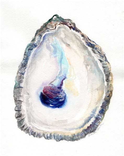 Original Oyster Shell Watercolor Painting X Oyster Art Etsy