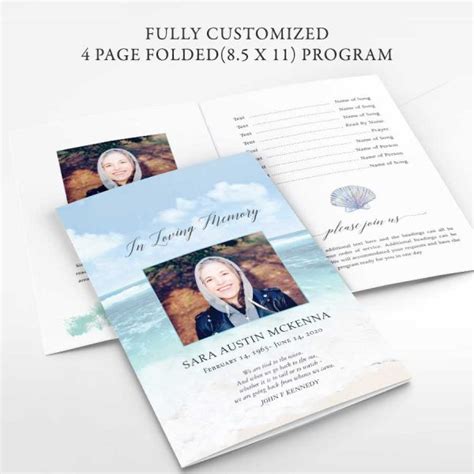 Funeral Printables Celebration Of Life Program Memorial Program Obituary Template Ocean Funeral