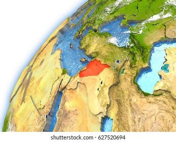 Syria Highlighted Red Seen Earths Orbit Stock Illustration