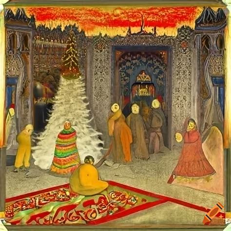 Highly Detailed Intricate Painting Of A Christmas Scene From The