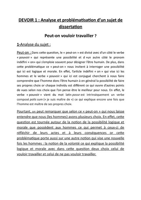 Devoir 1 Méthode De Dissertation Partie 1 Devoir 1 Analyse Et Problématisation D’un Sujet