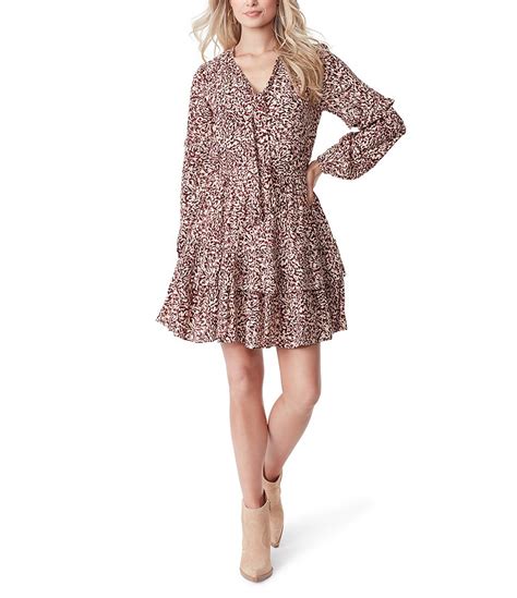 Jessica Simpson Reina Camo Leopard Printed Long Sleeve Tiered Ruffle