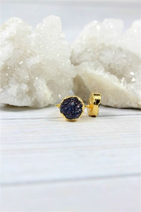 Natural Druzy Earrings Druzy Studs 14k Gold Filled Earrings Etsy