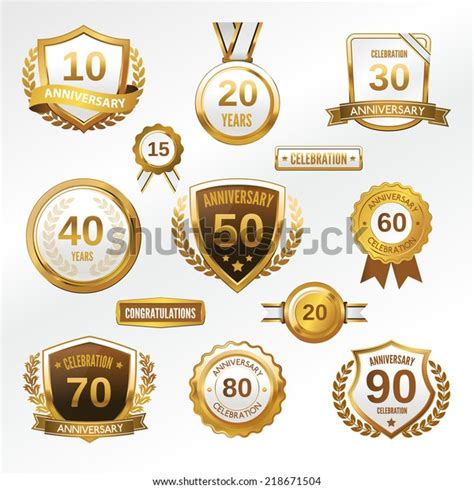 Anniversary Celebration Golden Labels Badges Set Stock Vector Royalty Free 218671504