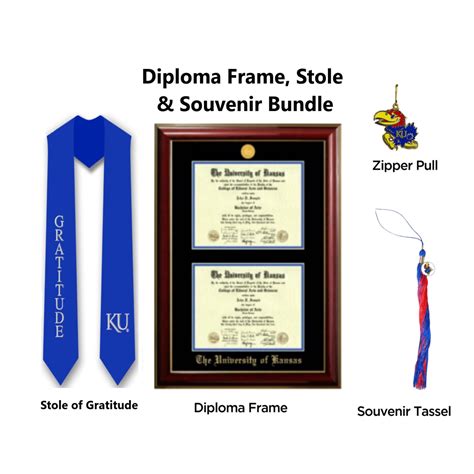 Classic Mahogany Double Degree Diploma Frame Stole And Souvenir Bundle