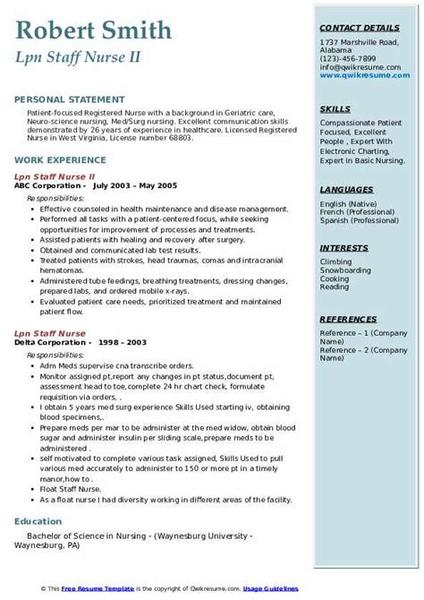 Lpn Staff Nurse Resume Samples Qwikresume