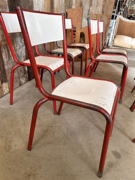 Vintage French Red Stacking Chairs Ply And Steel Set Of Ten 10 Belvoir