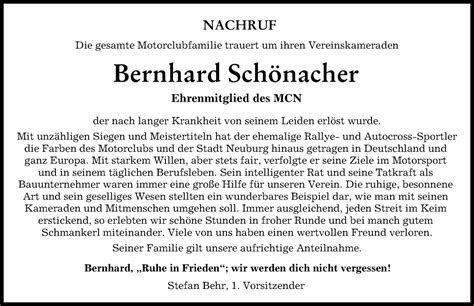 Traueranzeigen von Bernhard Schönacher Augsburger Allgemeine Zeitung