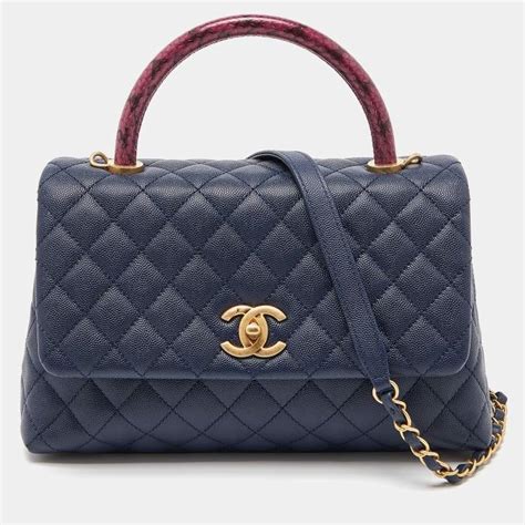 Chanel Bluepink Quilted Caviar Leather And Watersnake Leather Medium