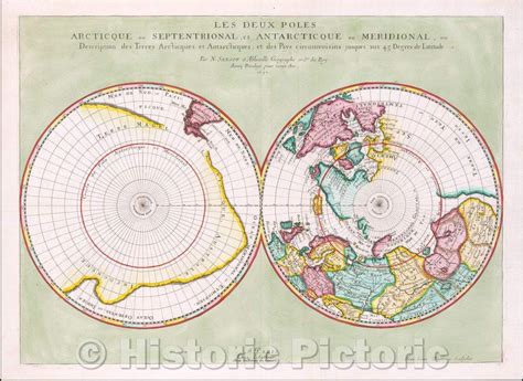 Historic Map Les Deux Poles Arctique Ou Septentrional Et Antarctique