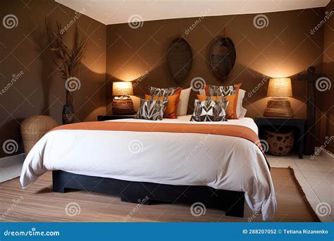 African Style Bedroom Interior with Modern Bed Stock Illustration ...