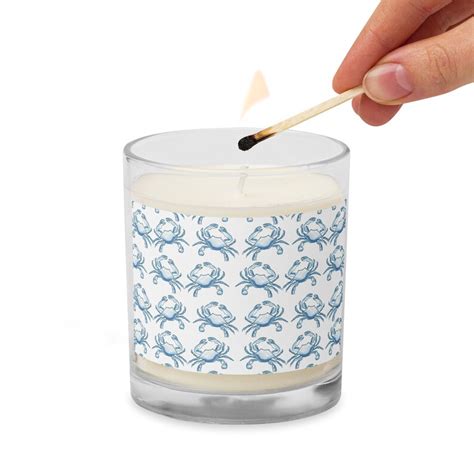 Classic Blue Watercolor Crab Print Glass Jar Soy Wax Candle Etsy