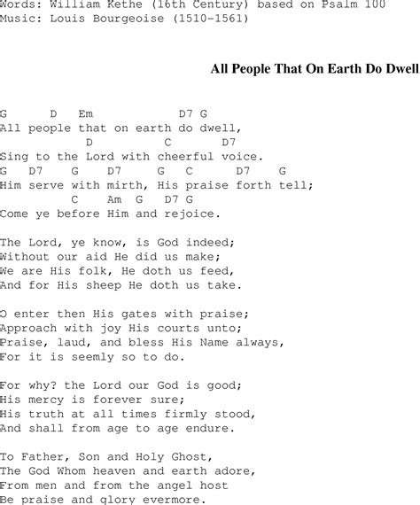 All People That On Earth Do Dwell Christian Gospel Song Lyrics And Chords