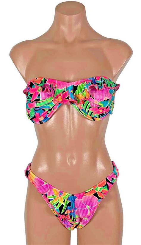 VTG Electric Beach Jantzen 2pc Bikini Swimsuit Underw Gem