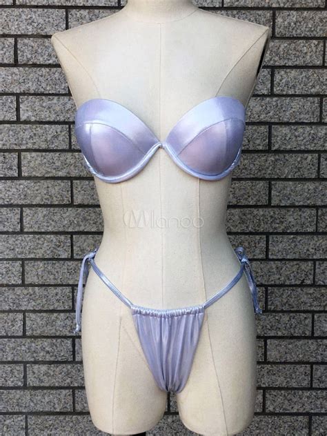 String Metallic Bikini Swimwear Thong Bikini Women Beach Swimsuit Milanoo