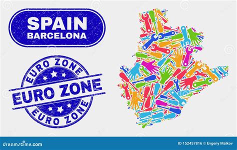 Productivity Barcelona Province Map And Grunge Euro Zone Stamps Stock