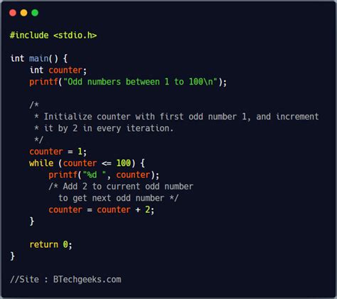 C Program To Print Odd Numbers Between To Using For And While