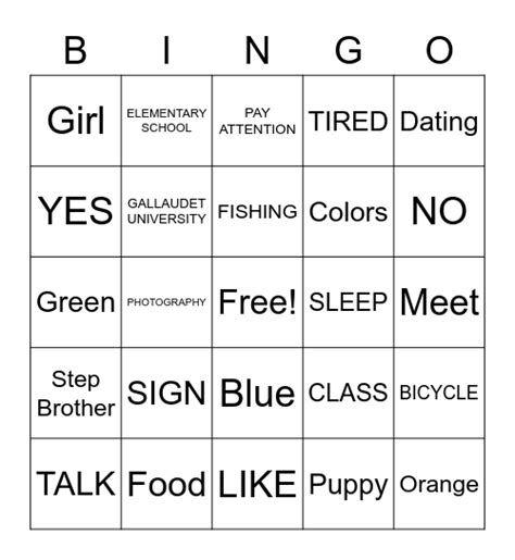 Asl Unit 2 Vocab Bingo Card