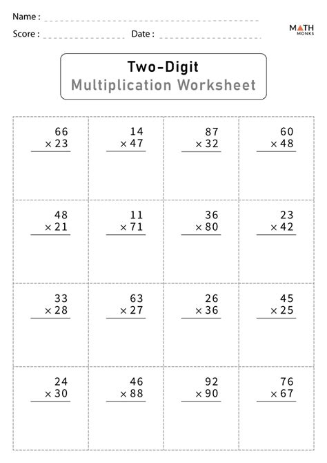 Multiplying Two Digit Numbers Worksheet