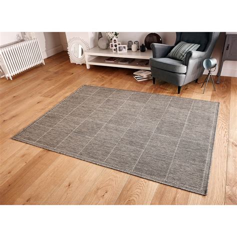 Check Flat Weave Grey Bordered Rug In Grey Colour