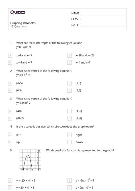 Graphing Parabolas Worksheets On Quizizz Free Printable