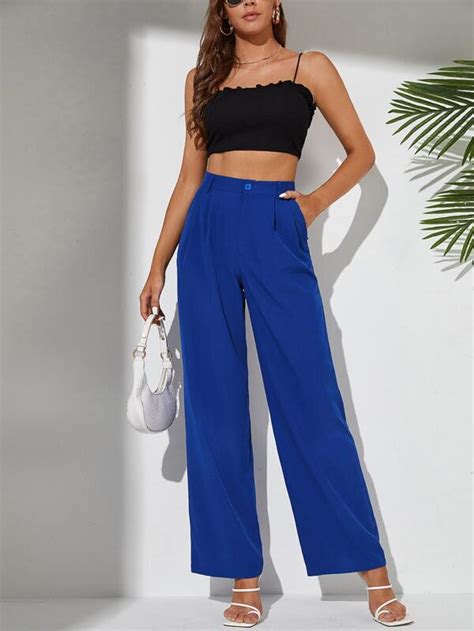 Shein Tall Pantalones A Medida Con Bolsillo Oblicuo Con Fruncido Moda